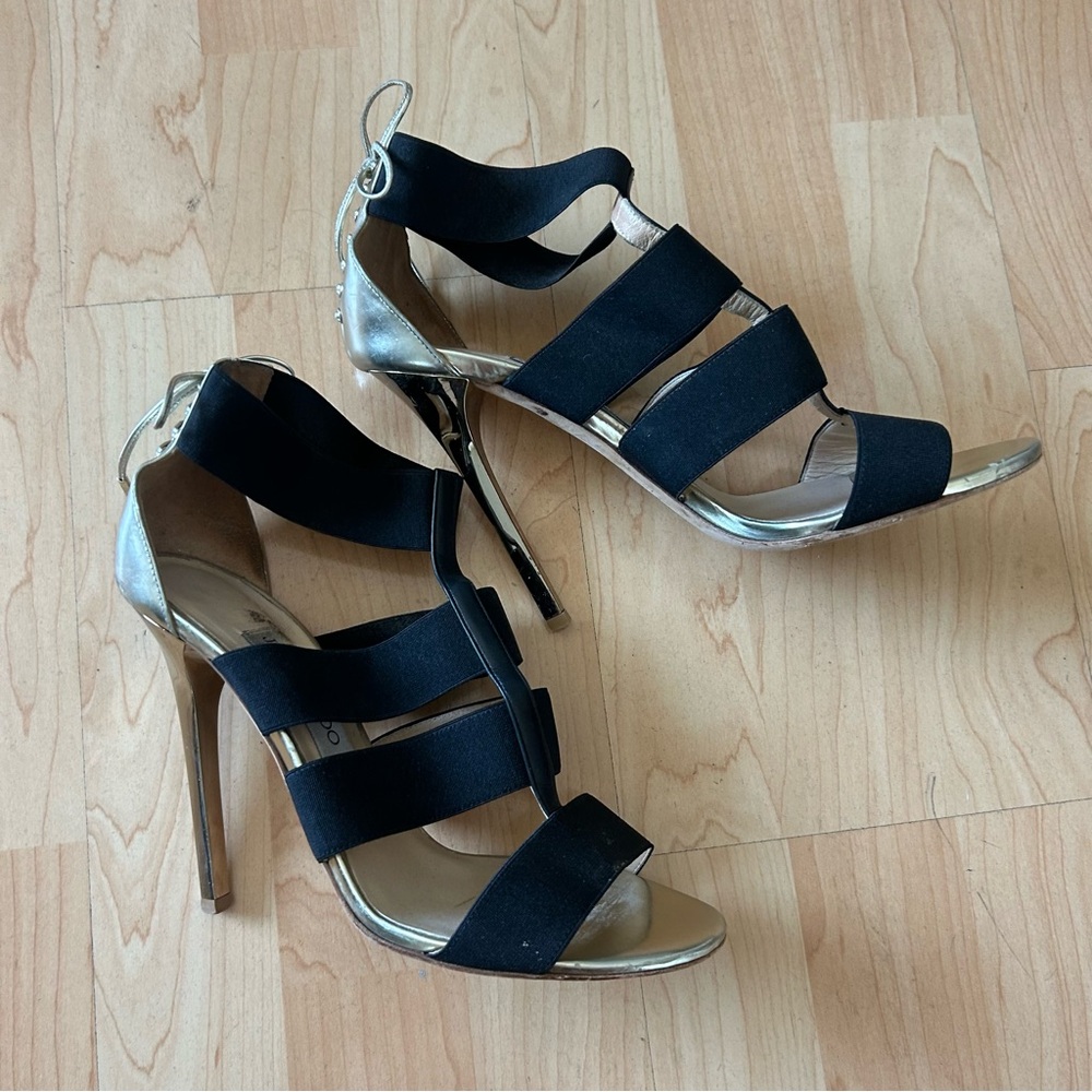 Jimmy Choo Black and Silver Strappy Heels